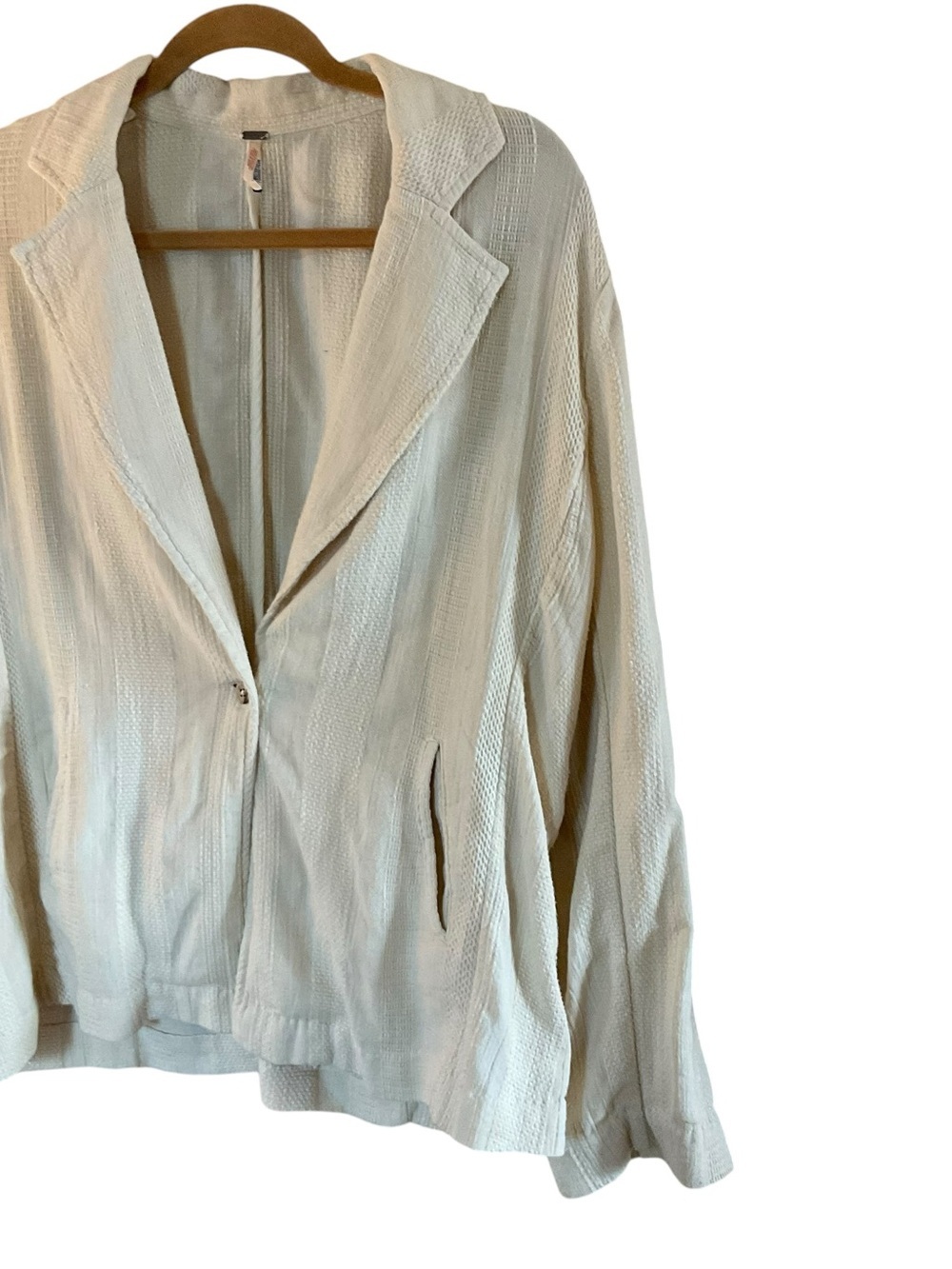 Free People Ivory Linen Blend Textured Blazer Jacket Size Small Boho Coastal - Picture 2 of 7